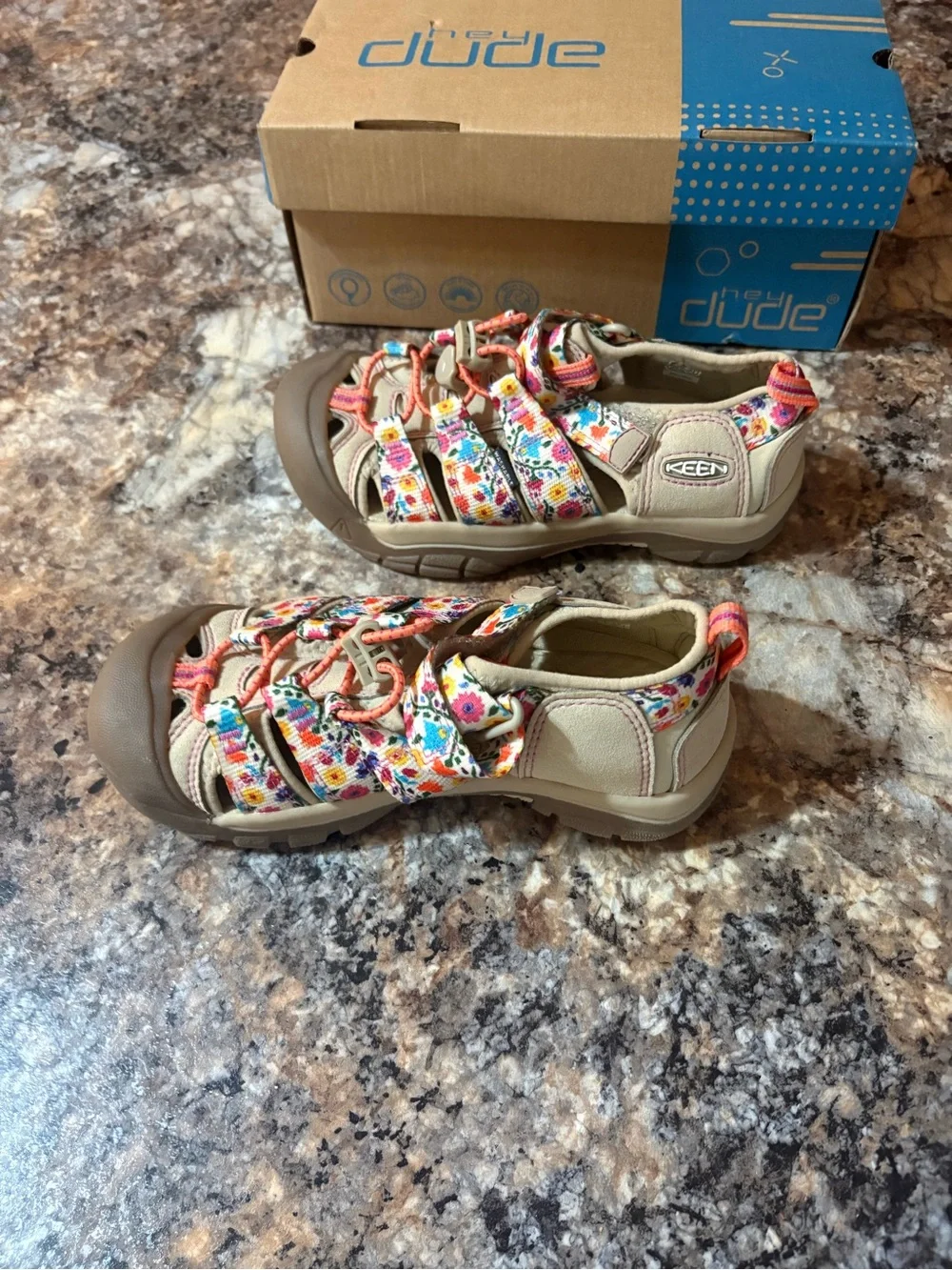Keen Kids Tan Sandals with Multicolor Floral Straps